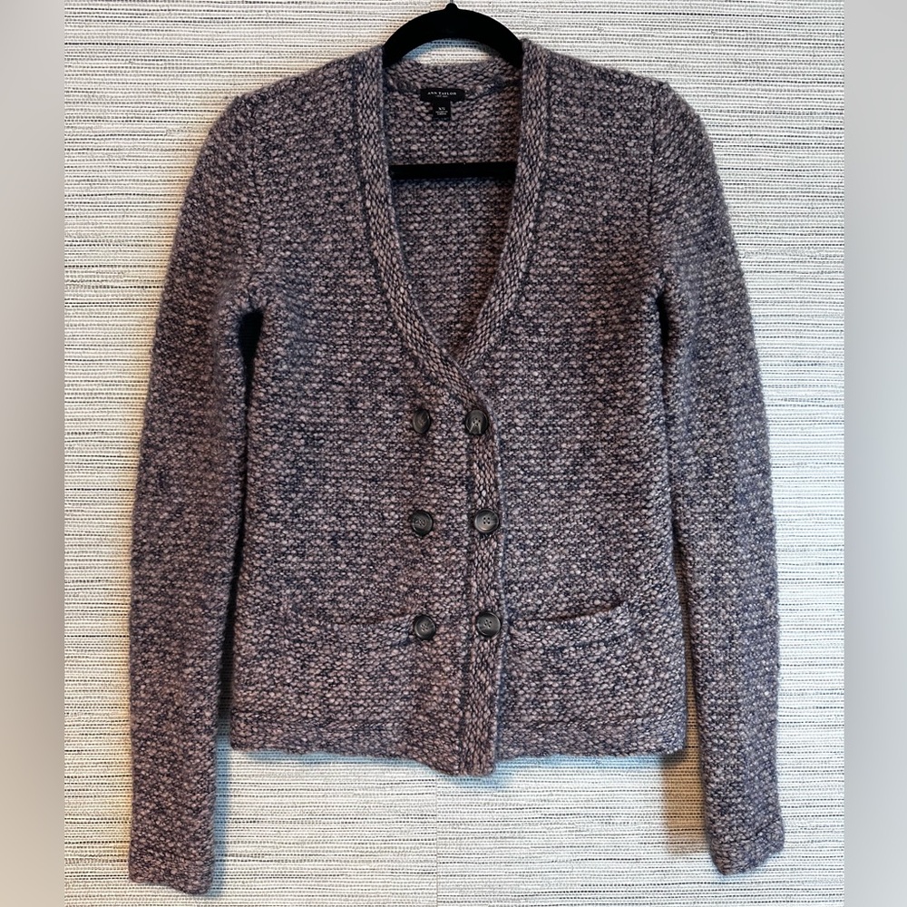 ANN TAYLOR gray v-neck button down cardigan Merino Wool Alpaca XS Extra Small